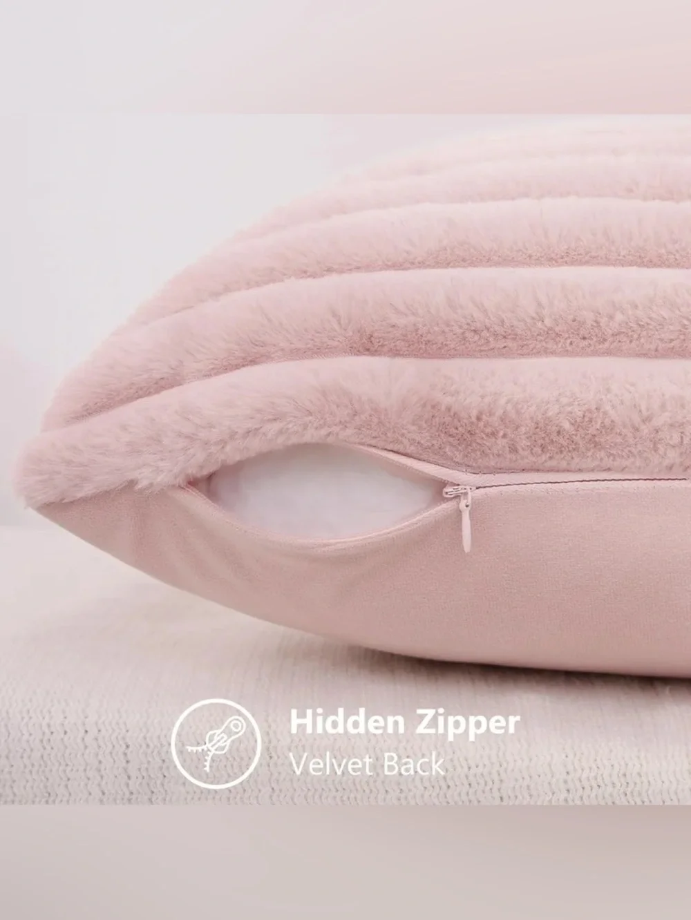 Faux Fur 26x26 Pillow Covers Blush Pink Set Of 2 Luxury Soft Stipe Large 🩷🐰